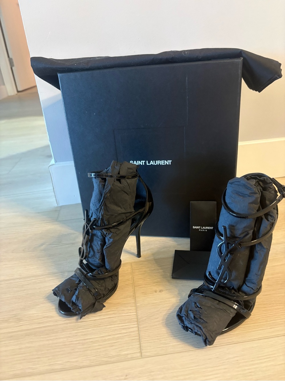Saint Laurent Black Lace-Up Peep-Toe Stiletto Sandals